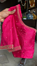 Peacock green khadi silk saree with hand worked blouse - Threads