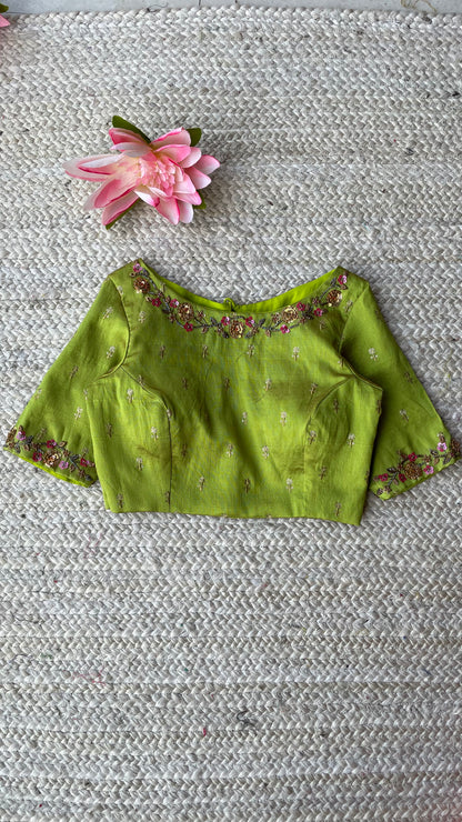 Green silk hand made blouse