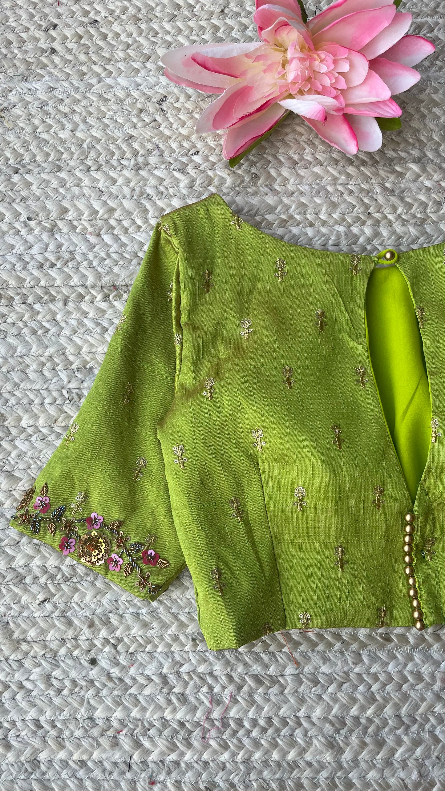 Green silk hand made blouse