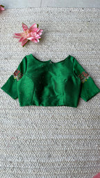 Green silk sleeves hand made blouse