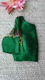 Green silk sleeves hand made blouse