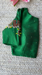 Green silk sleeves hand made blouse