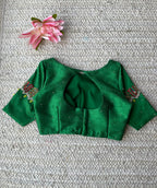 Green silk sleeves hand made blouse