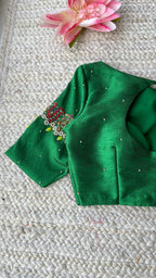Green silk sleeves hand made blouse
