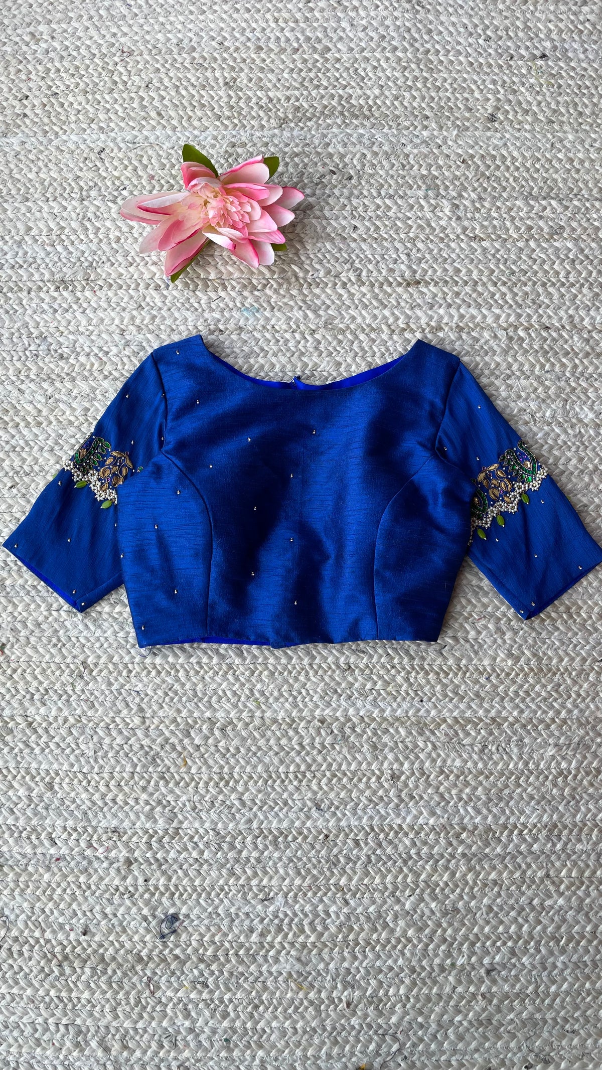 Blue silk hand made blouse