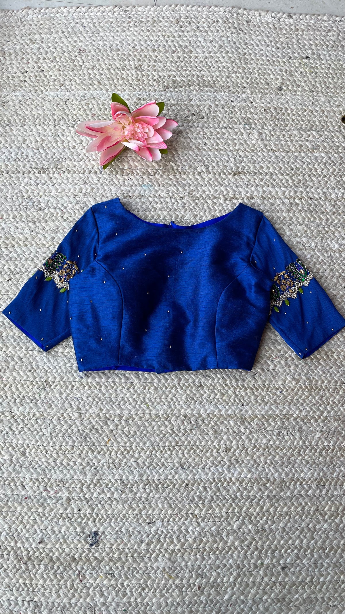 Blue silk hand made blouse