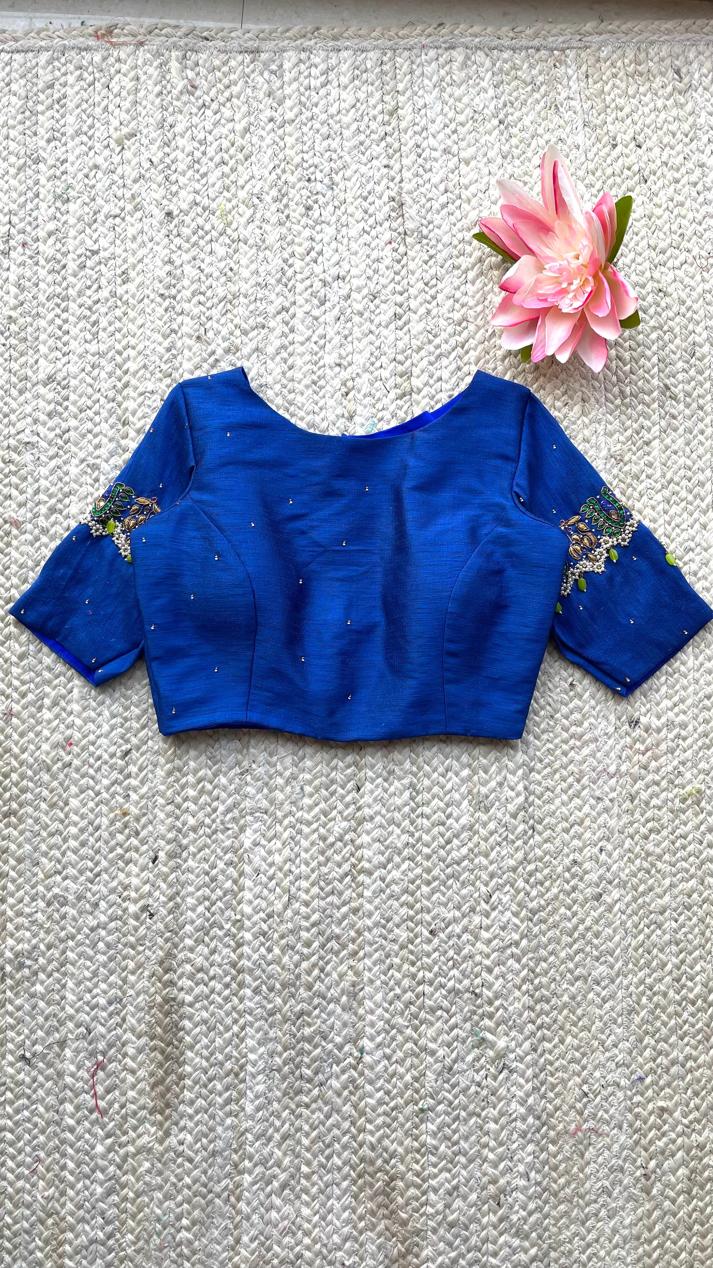 Blue silk hand made blouse