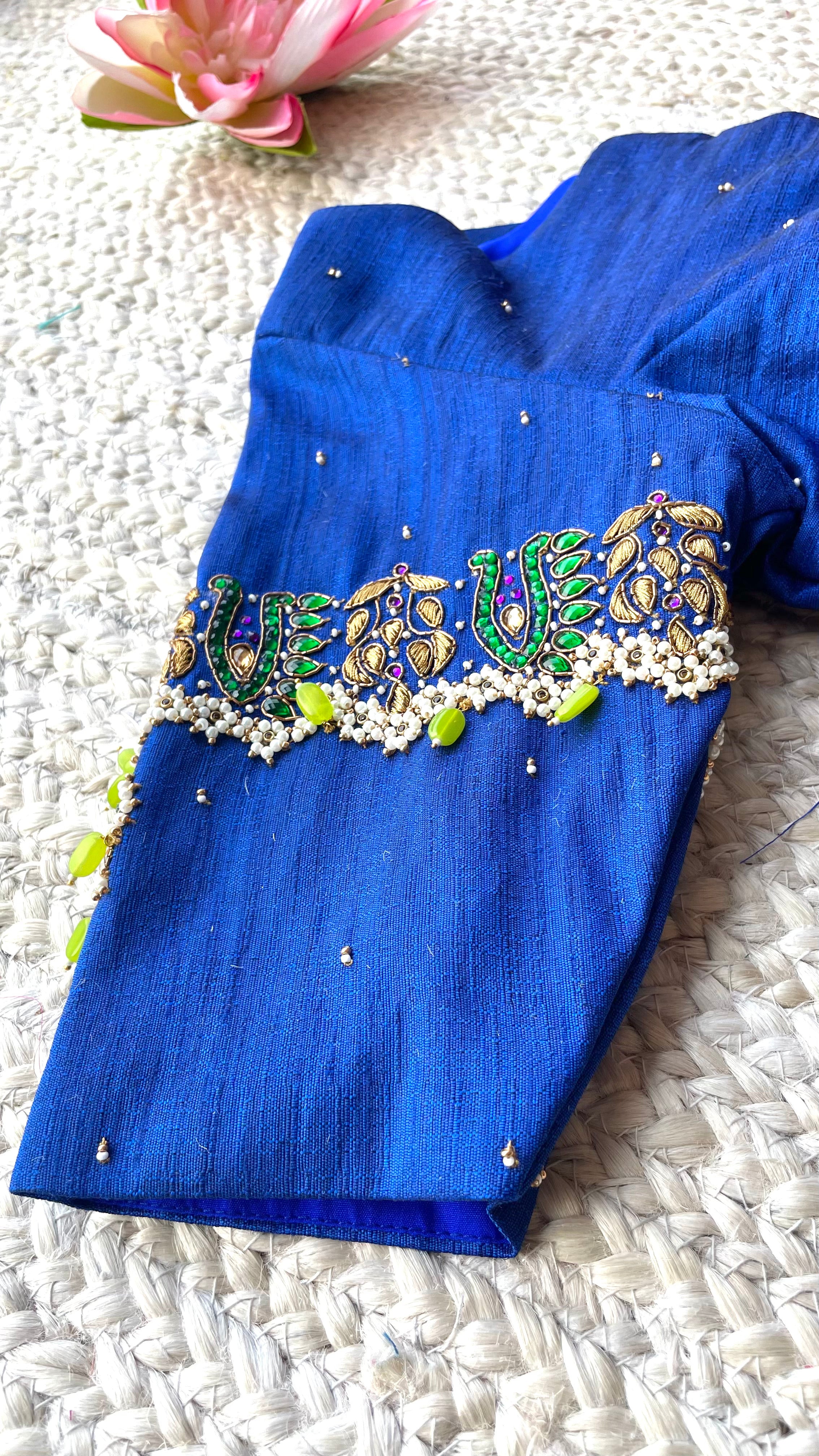 Blue silk hand made blouse