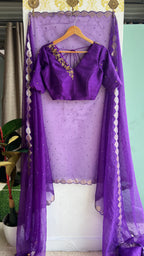Purple silk V neck hand worked blouse