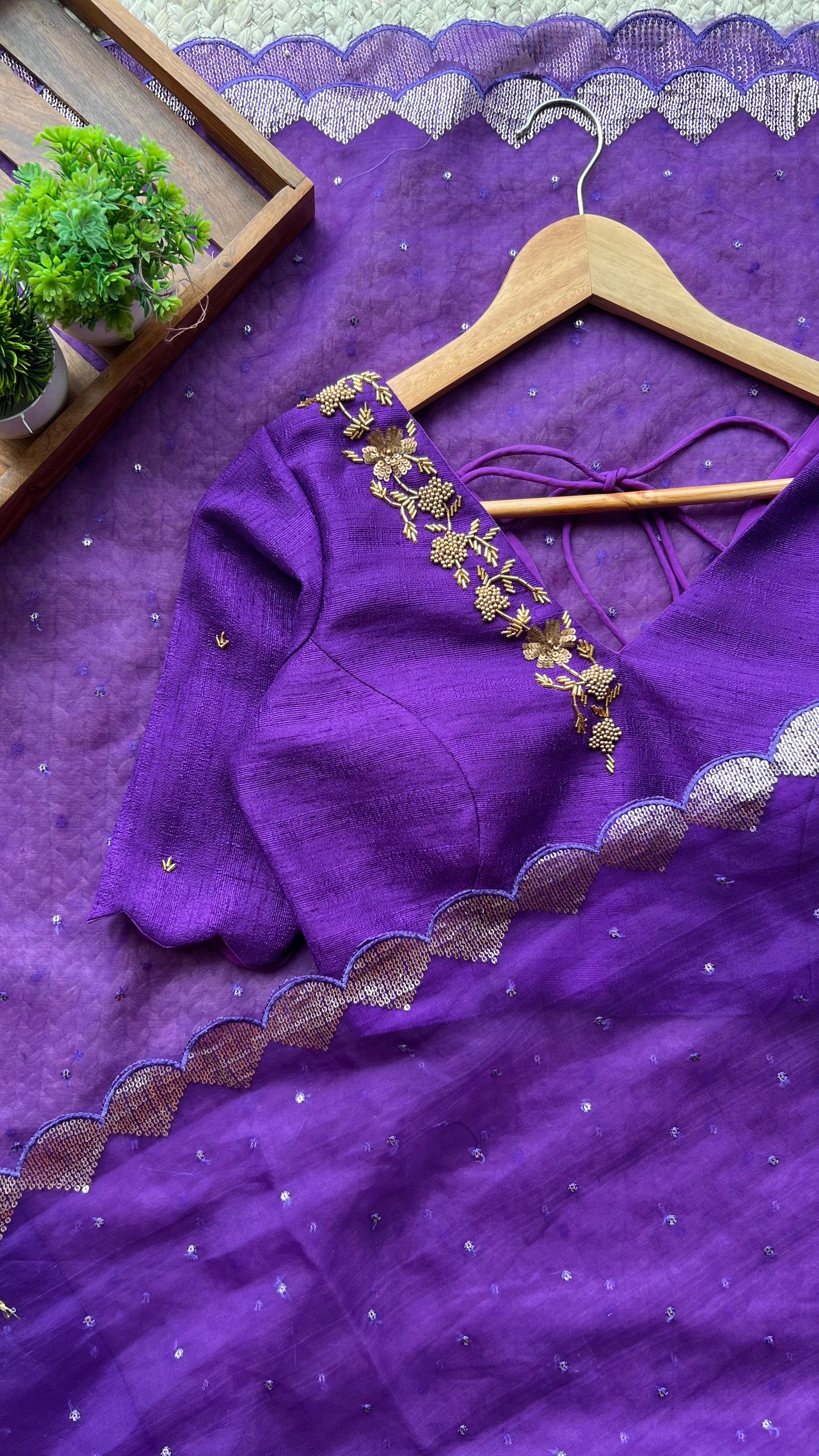 Purple Organza Saree with Handmade Blouse