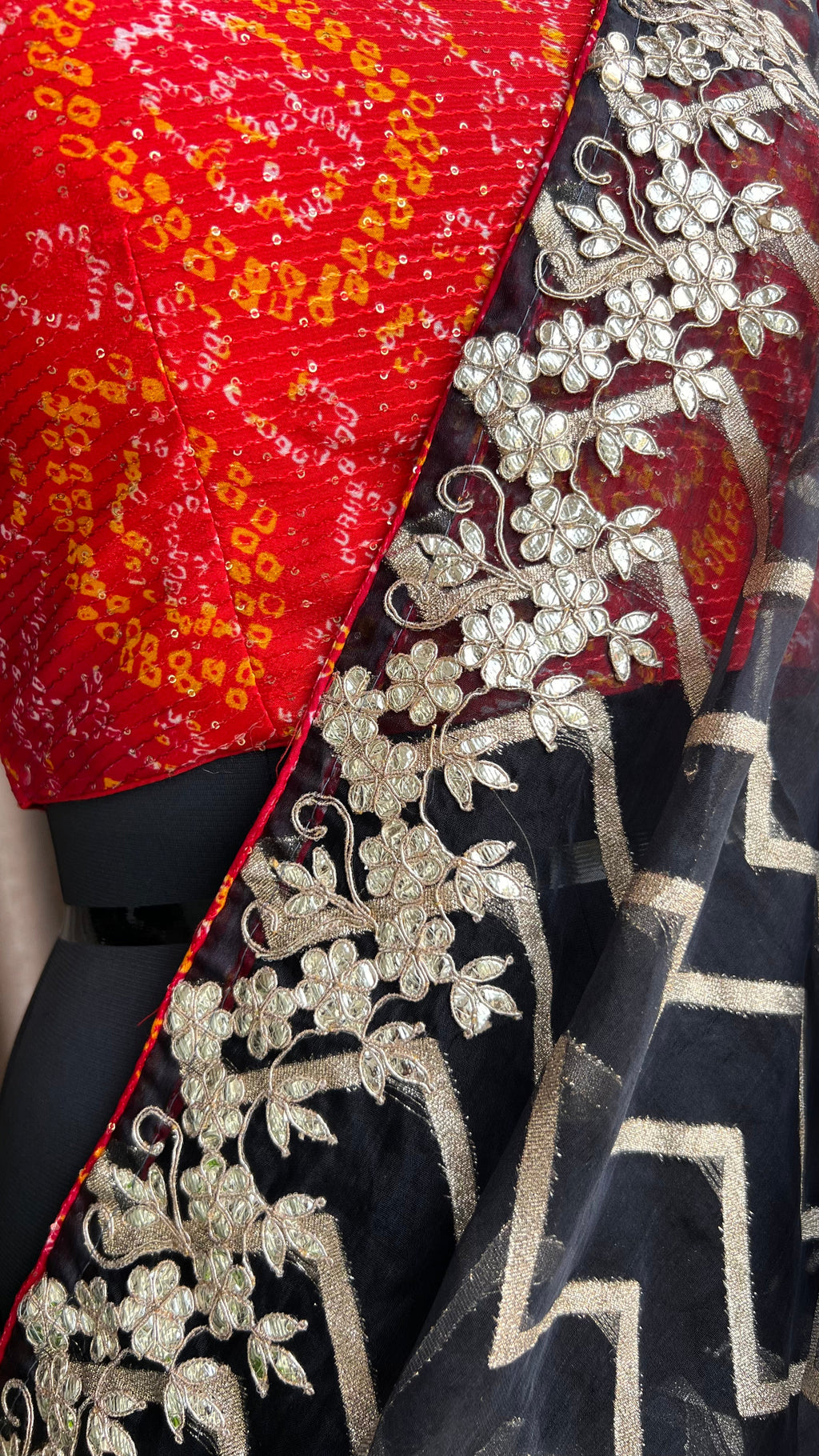 Black organza saree with chiffon embroidery blouse - Threads