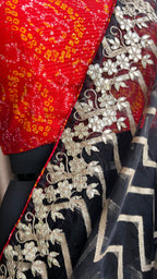 Black organza saree with chiffon embroidery blouse - Threads