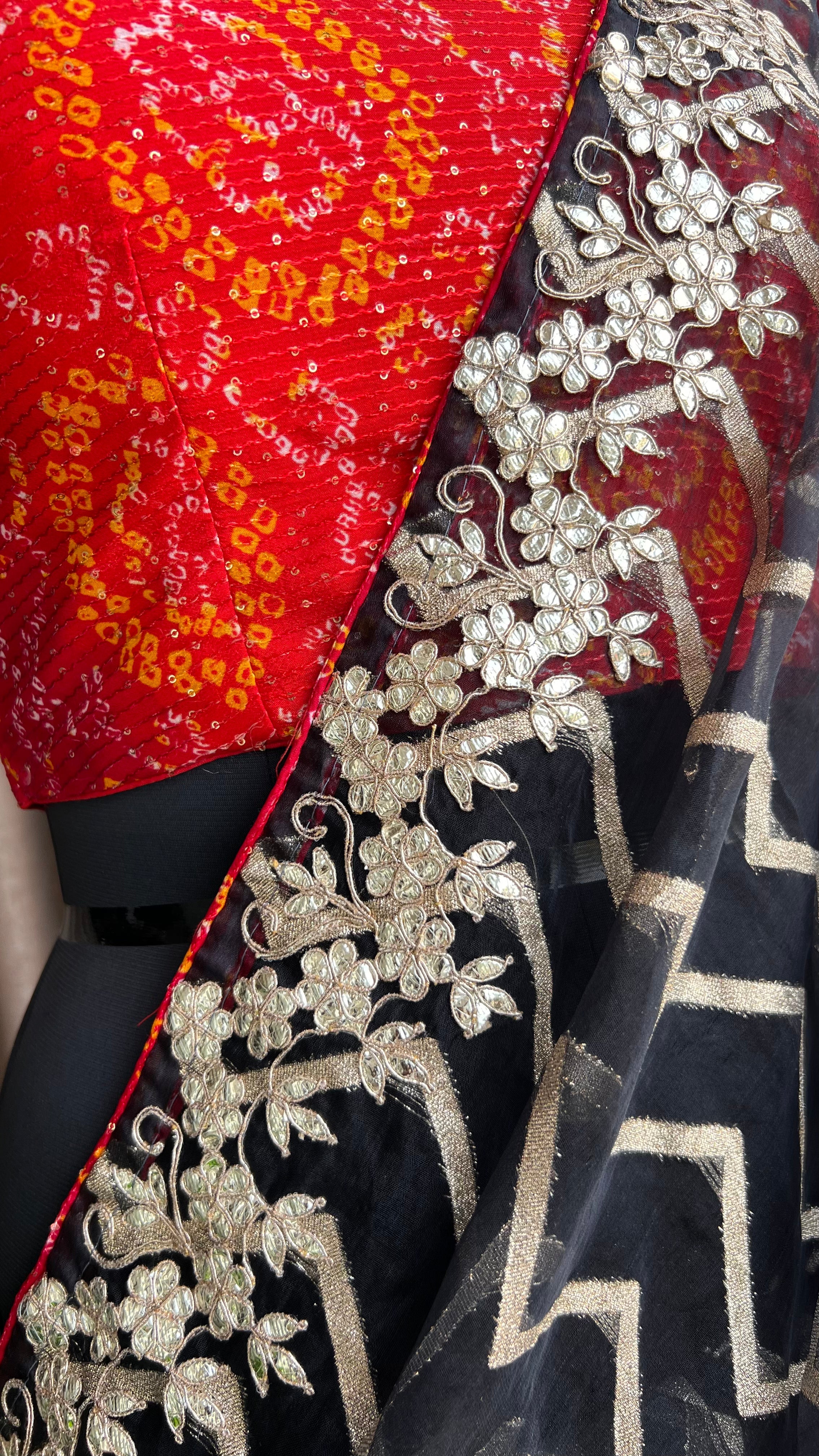 Black organza saree with chiffon embroidery blouse - Threads