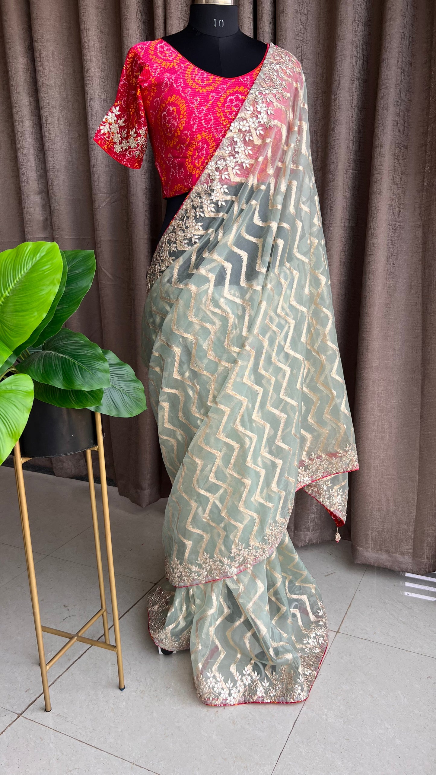 Pista organza saree with chiffon embroidery blouse - Threads