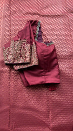 Grey and maroon silk saree with hand worked blouse