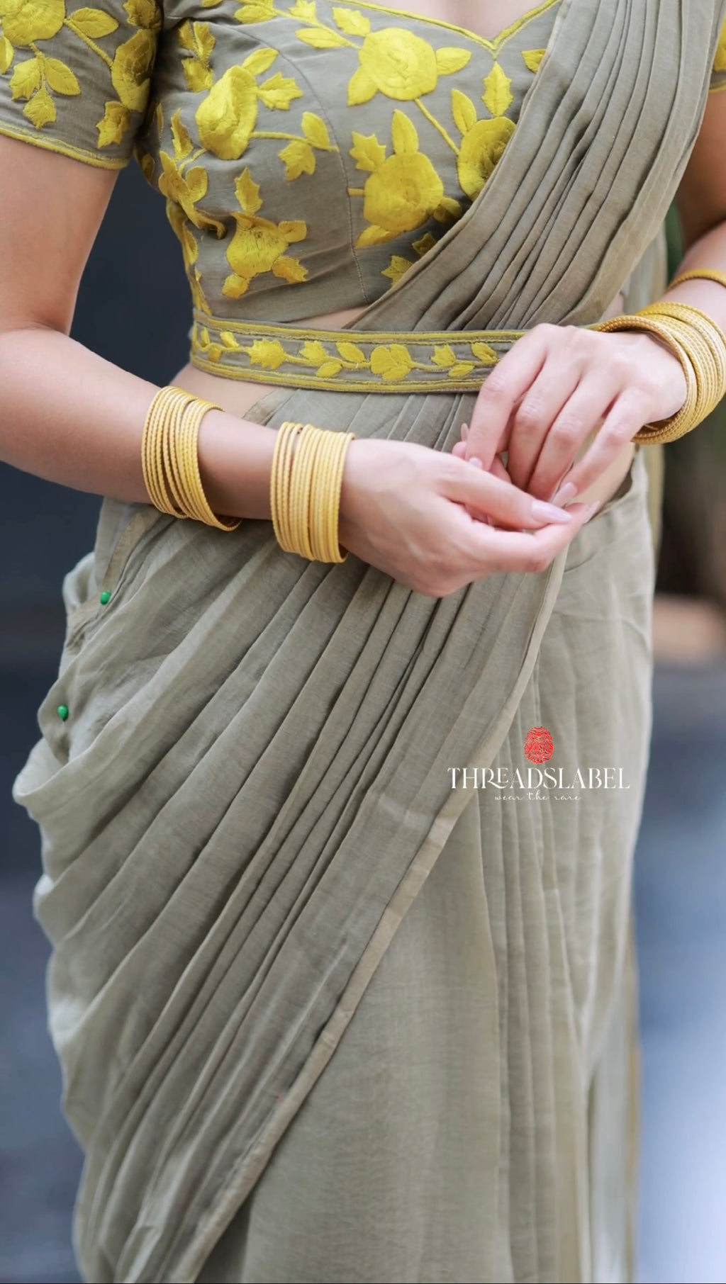 Apple green mul chanderi with embroidery blouse
