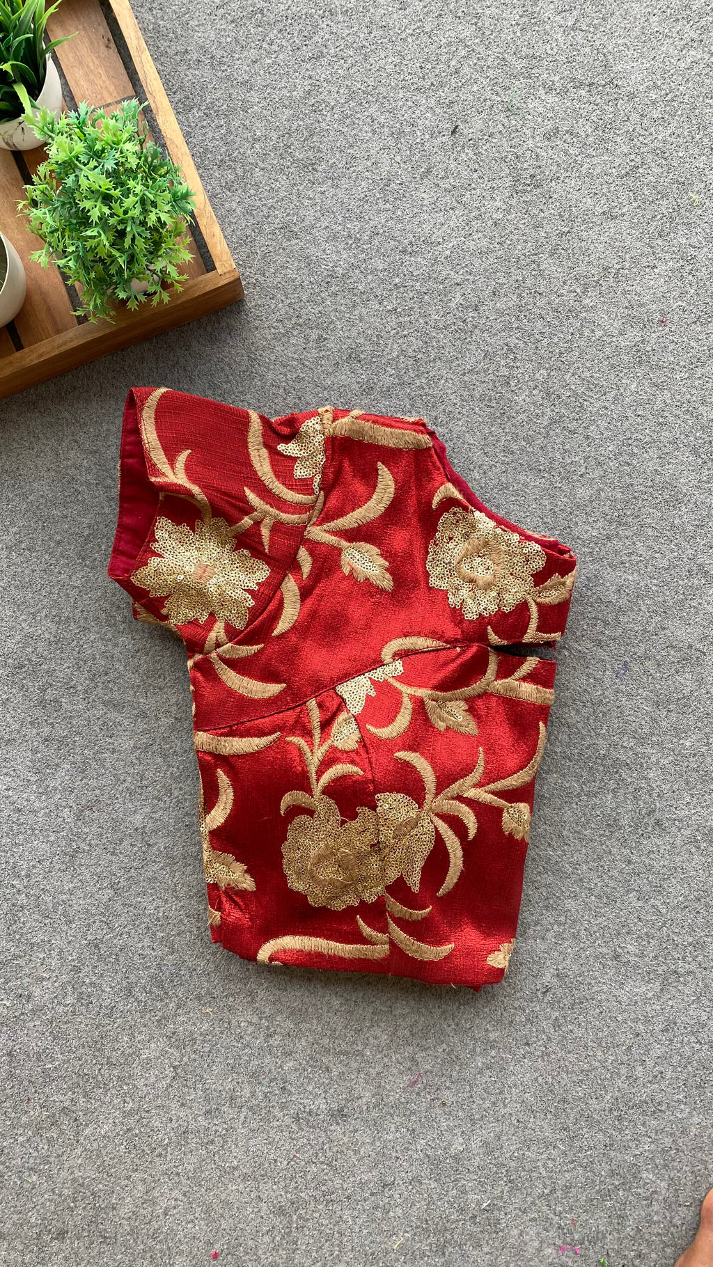 Maroon red embroidery blouse