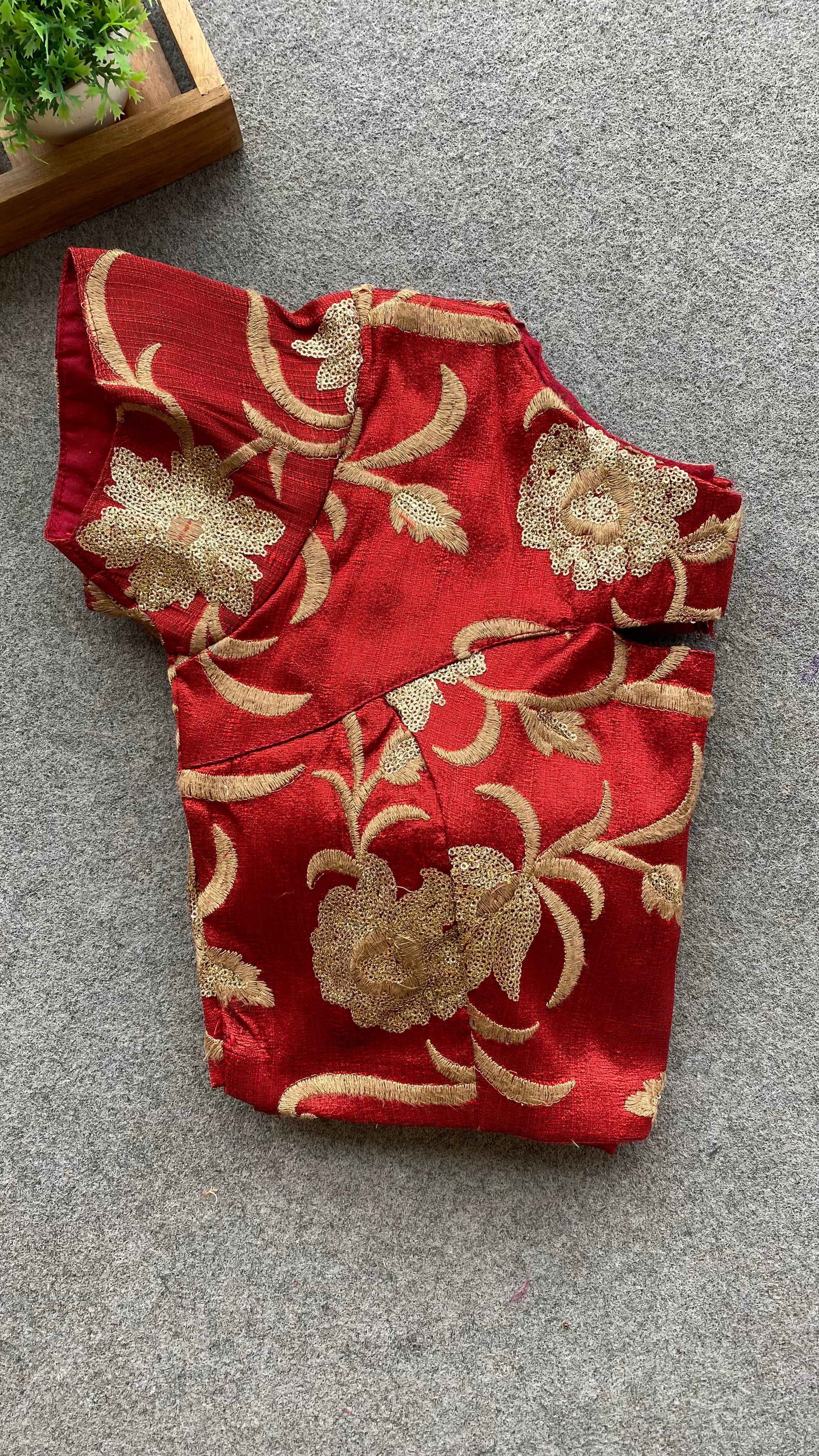 Maroon red embroidery blouse