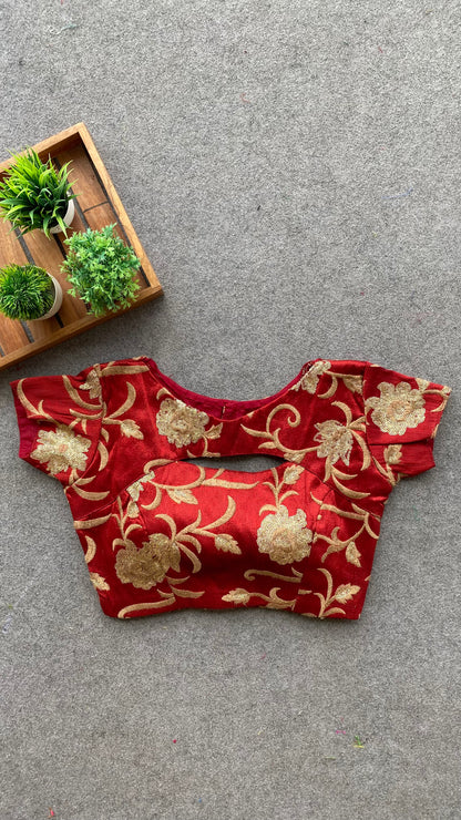 Maroon red embroidery blouse