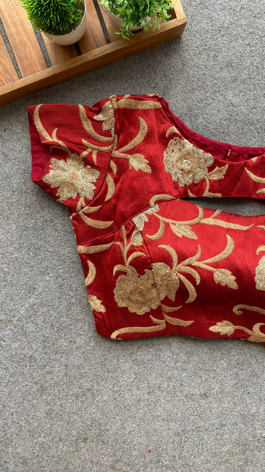 Maroon red embroidery blouse