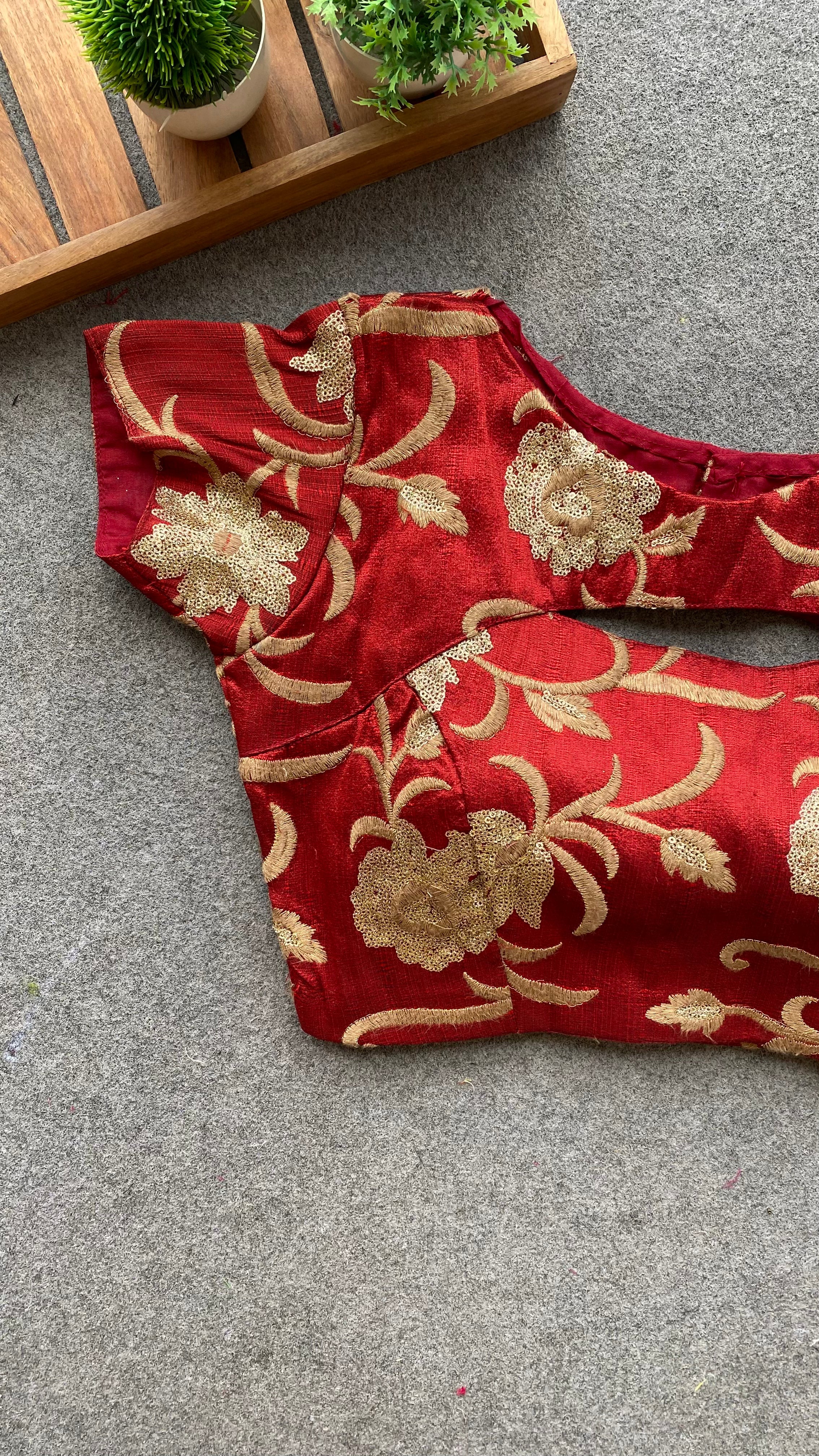 Maroon red embroidery blouse