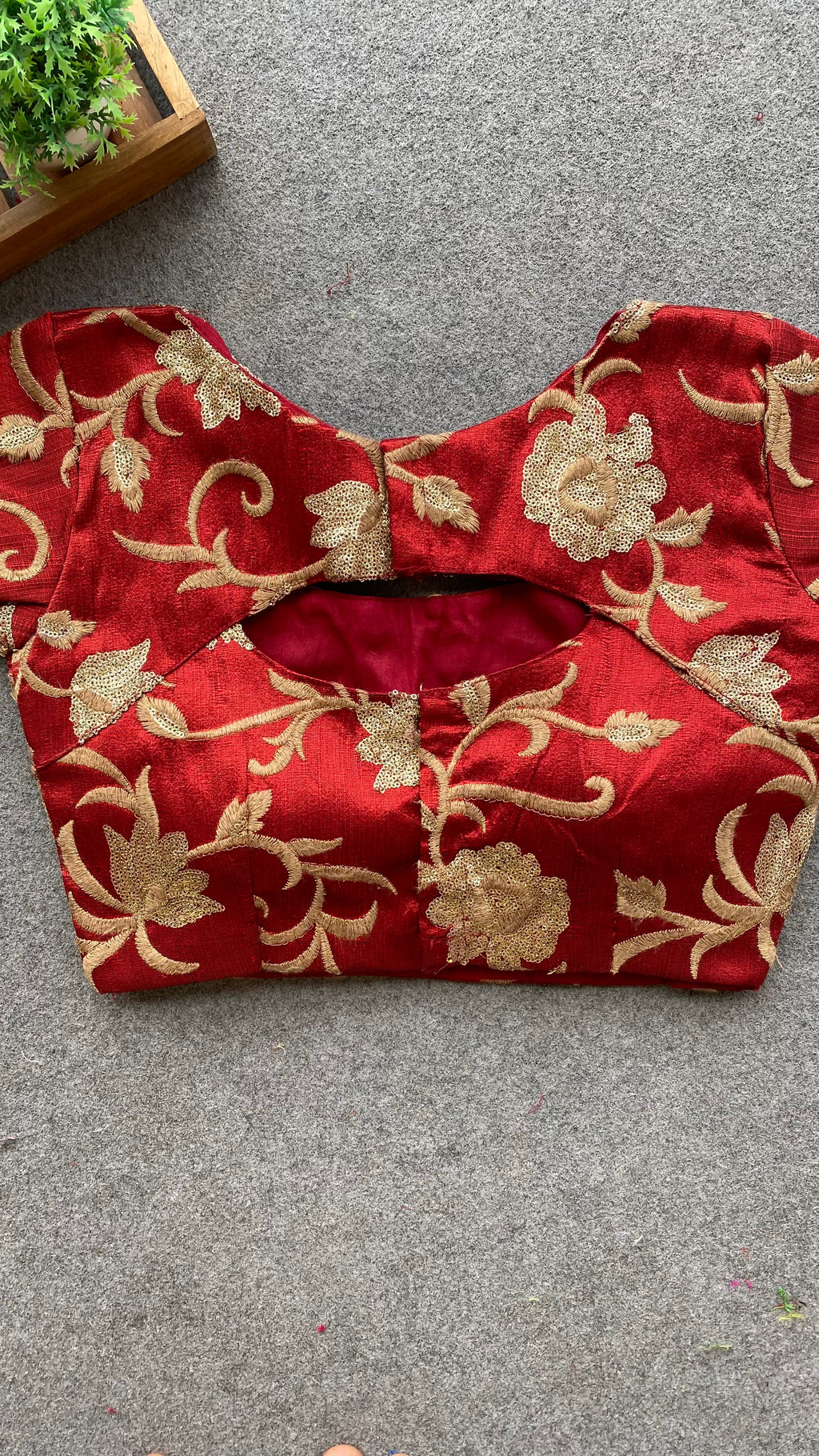 Maroon red embroidery blouse