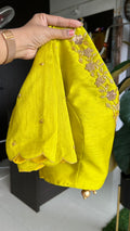 Yellow silk V neck hand worked blouse