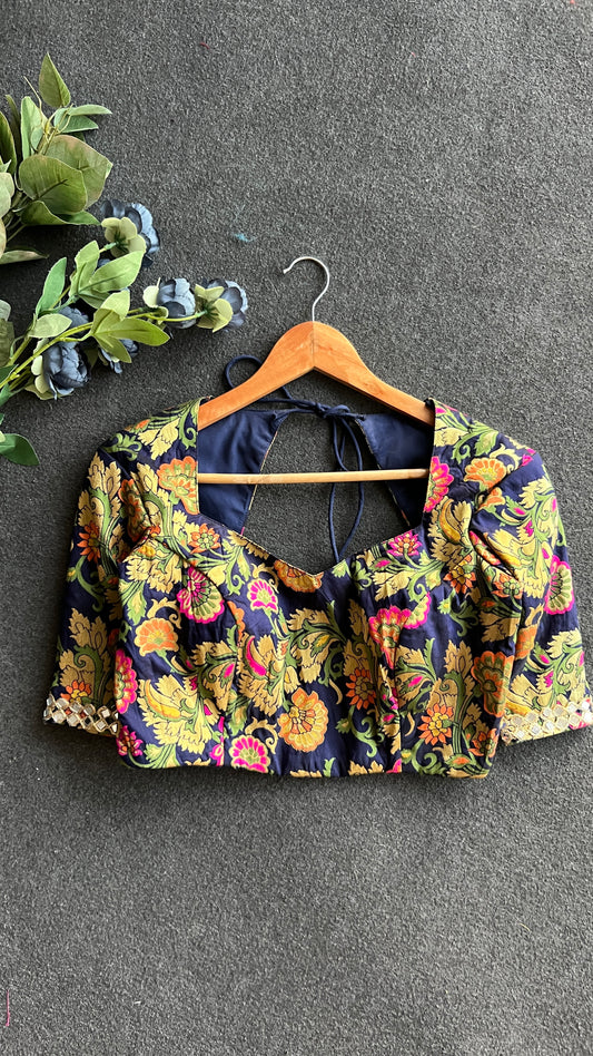 Green floral muslin silk blouse
