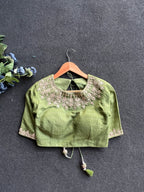 Pista green embroidery work blouse