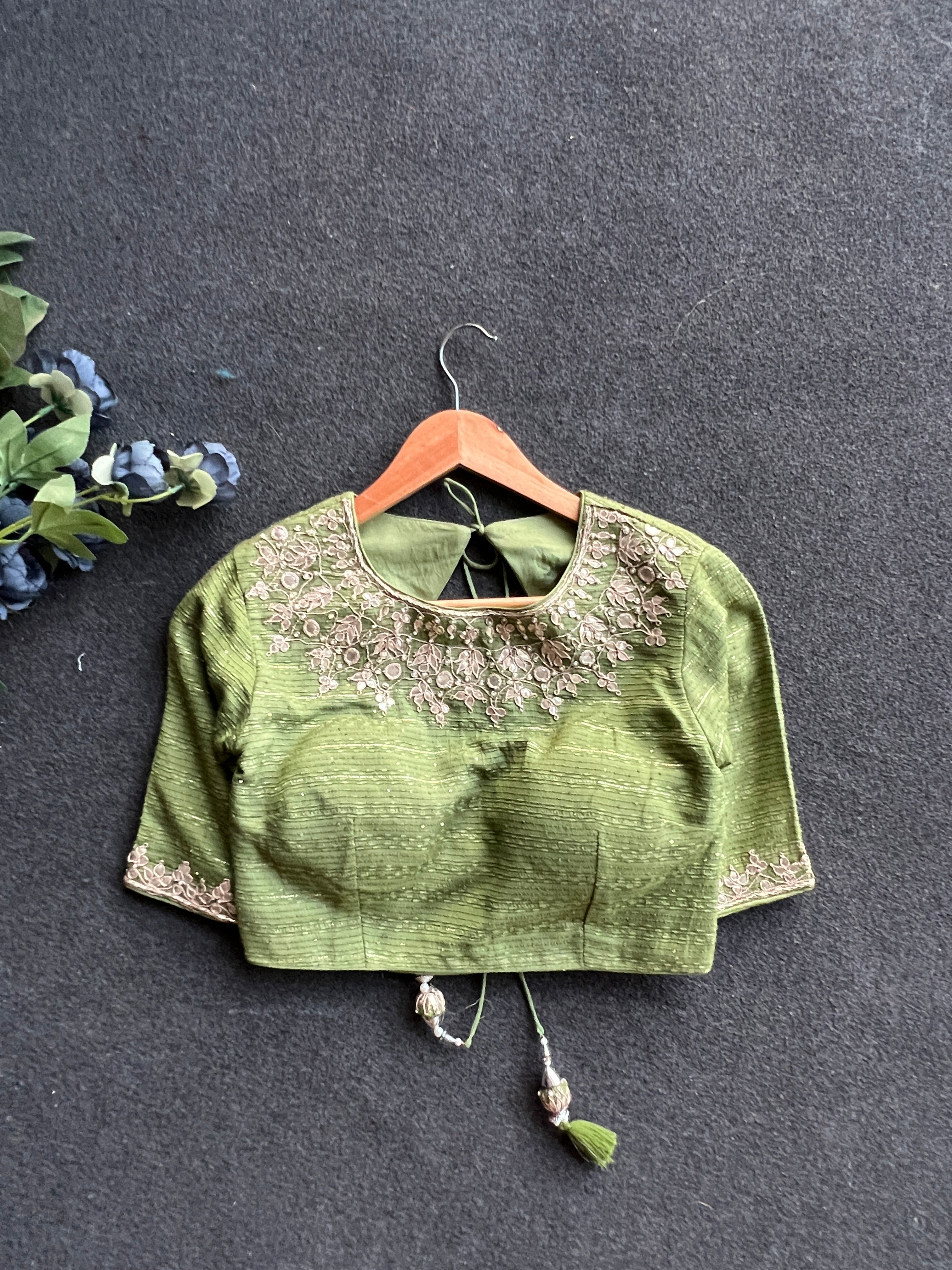 Pista green embroidery work blouse