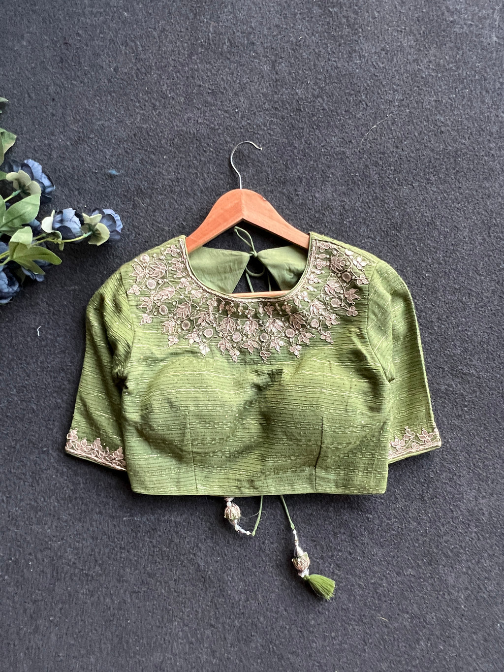 Pista green embroidery work blouse