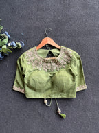 Pista green embroidery work blouse