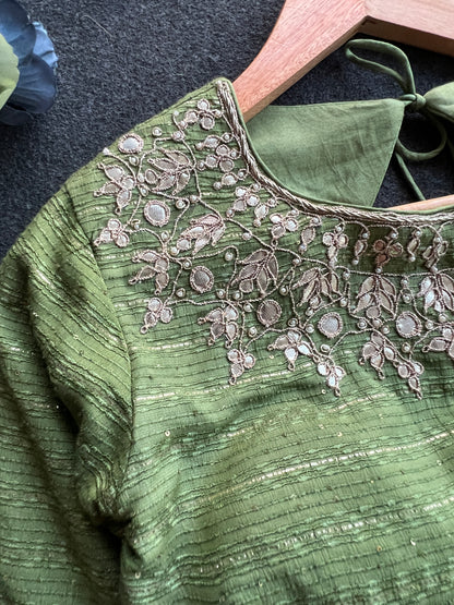Pista green embroidery work blouse