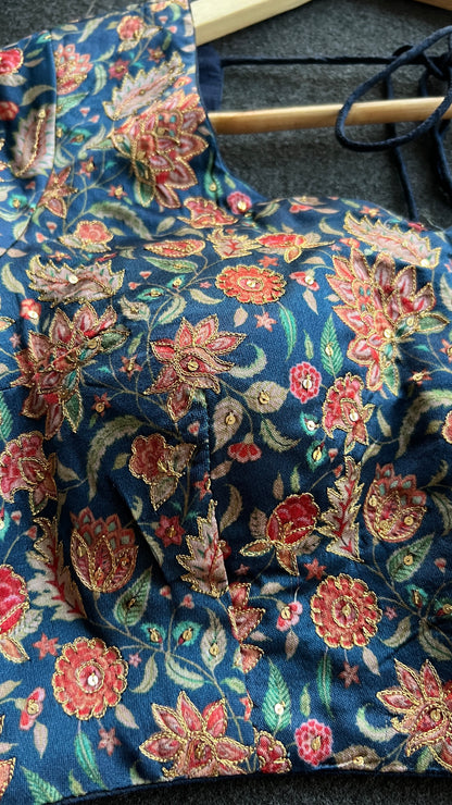 Blue floral muslin silk blouse