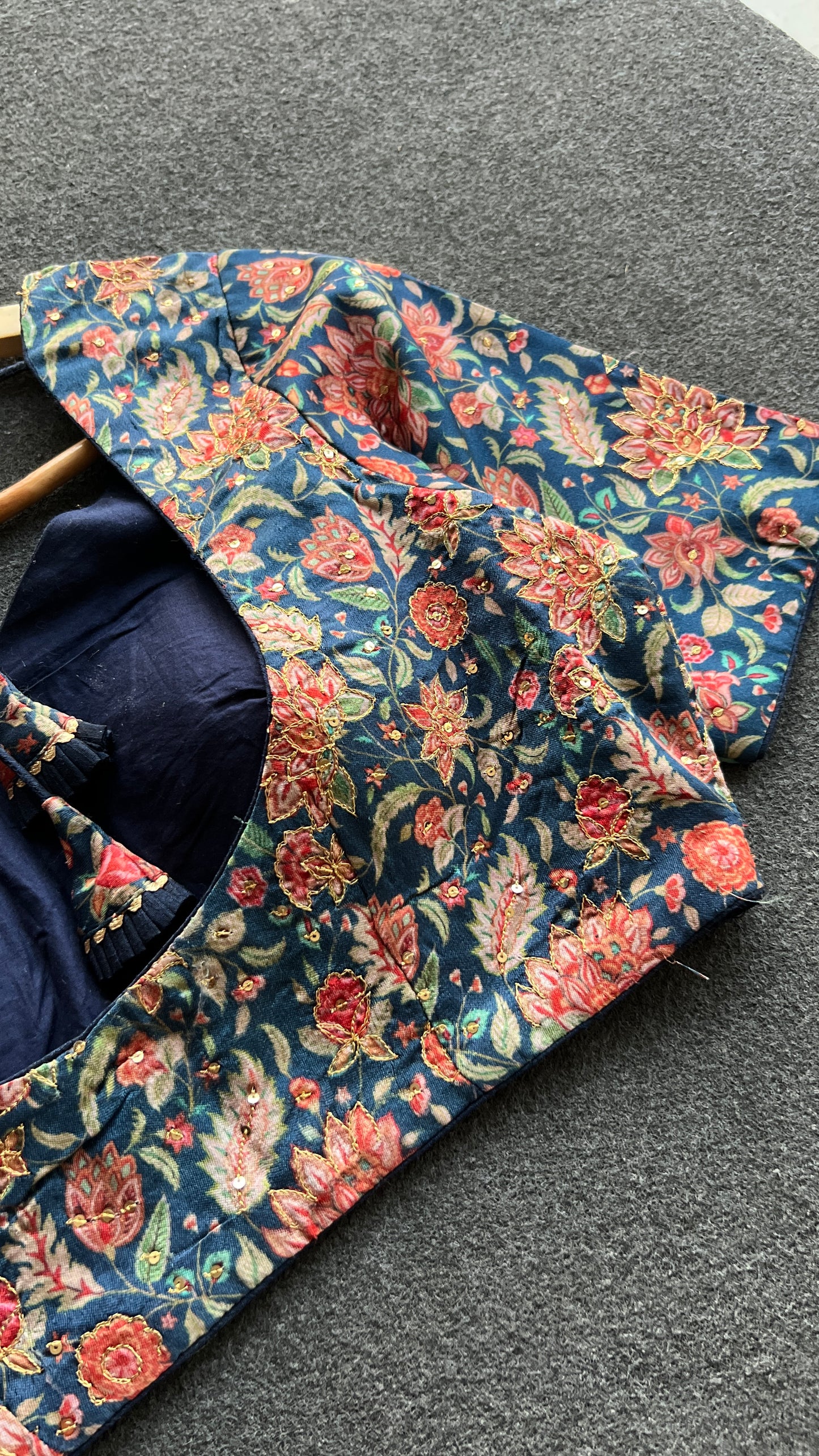 Blue floral muslin silk blouse