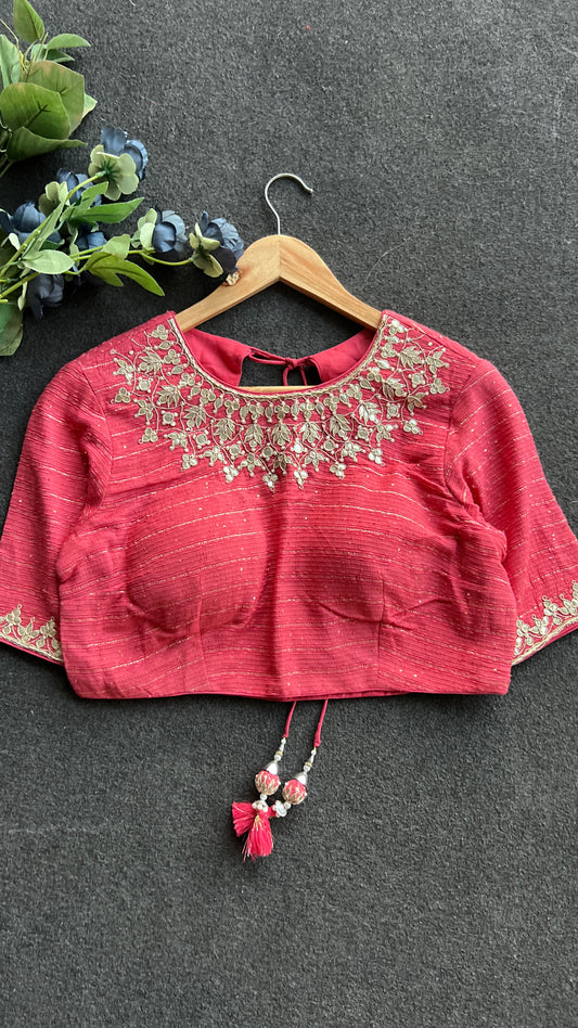 Pink heavy embroidery work blouse