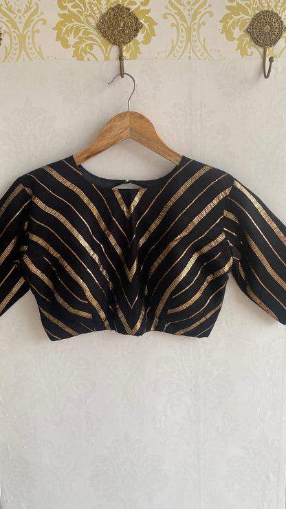 Black georgette banarasi golden striped blouse