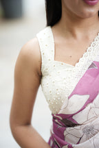 Lilac pink georgette saree with white embroidery blouse