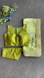 Green viscose silk saree with hand work blouse