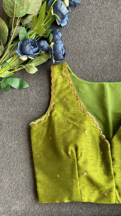 Green viscose silk saree with hand work blouse