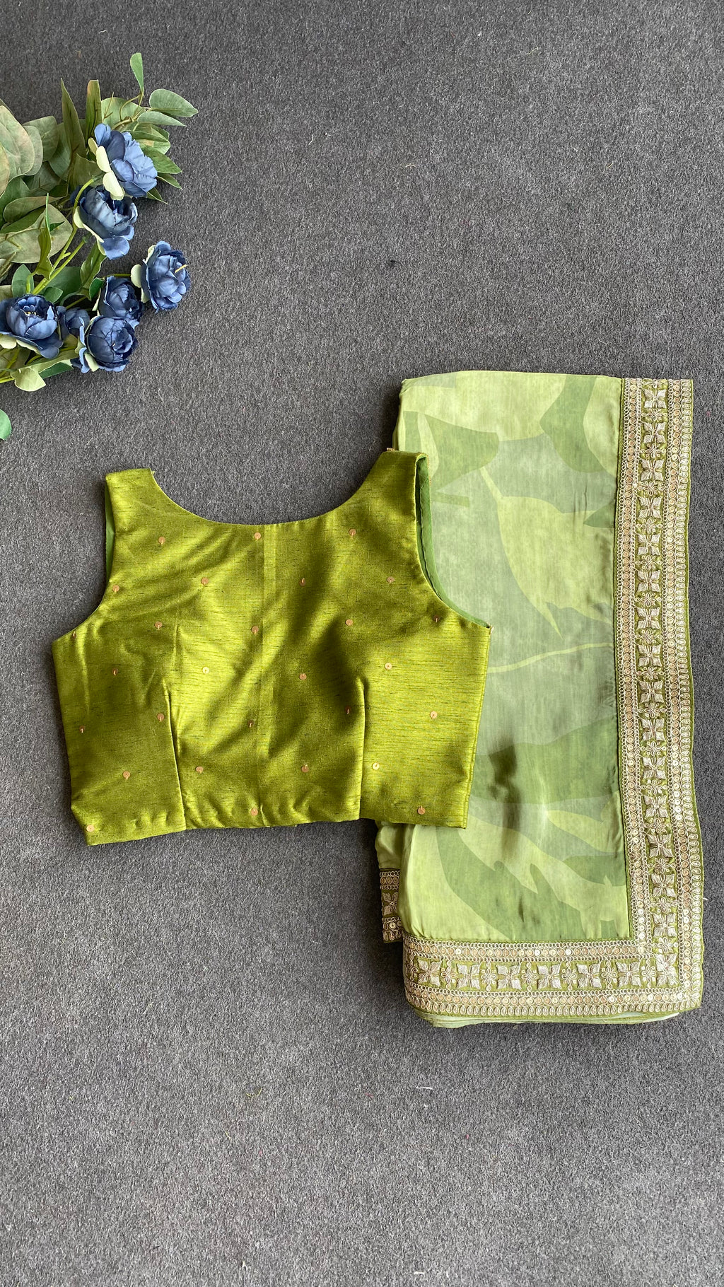 Green viscose silk saree with hand work blouse