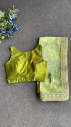 Green viscose silk saree with hand work blouse