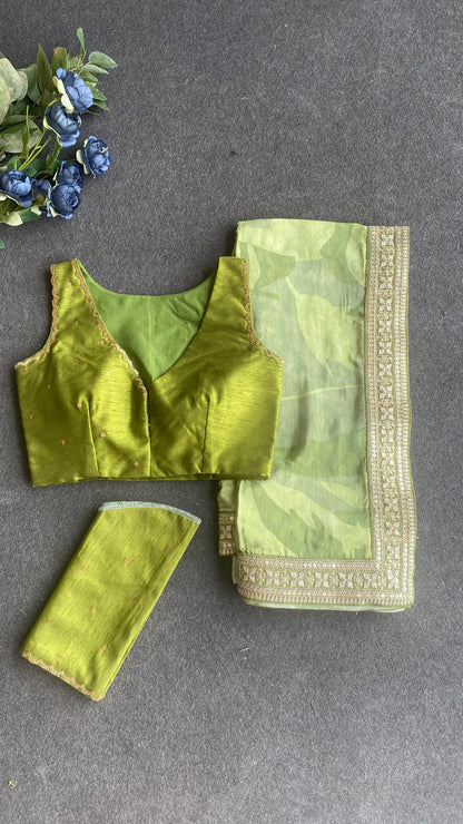 Green viscose silk saree with hand work blouse