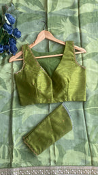 Green viscose silk saree with hand work blouse