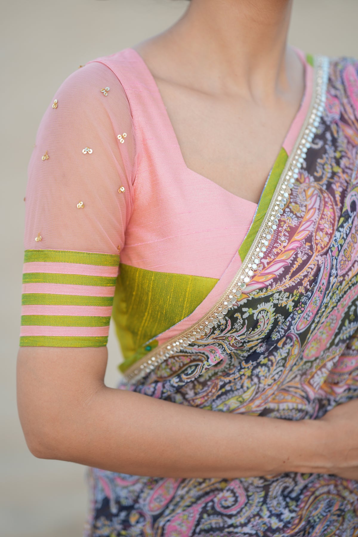 Pink & green hand worked blouse (only blouse)