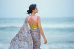 Midnight blue paisleys chiffon saree with hand worked blouse