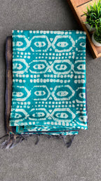 Blue & Dark blue printed cotton saree with blouse