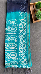 Blue & Dark blue printed cotton saree with blouse