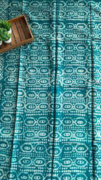 Blue & Dark blue printed cotton saree with blouse