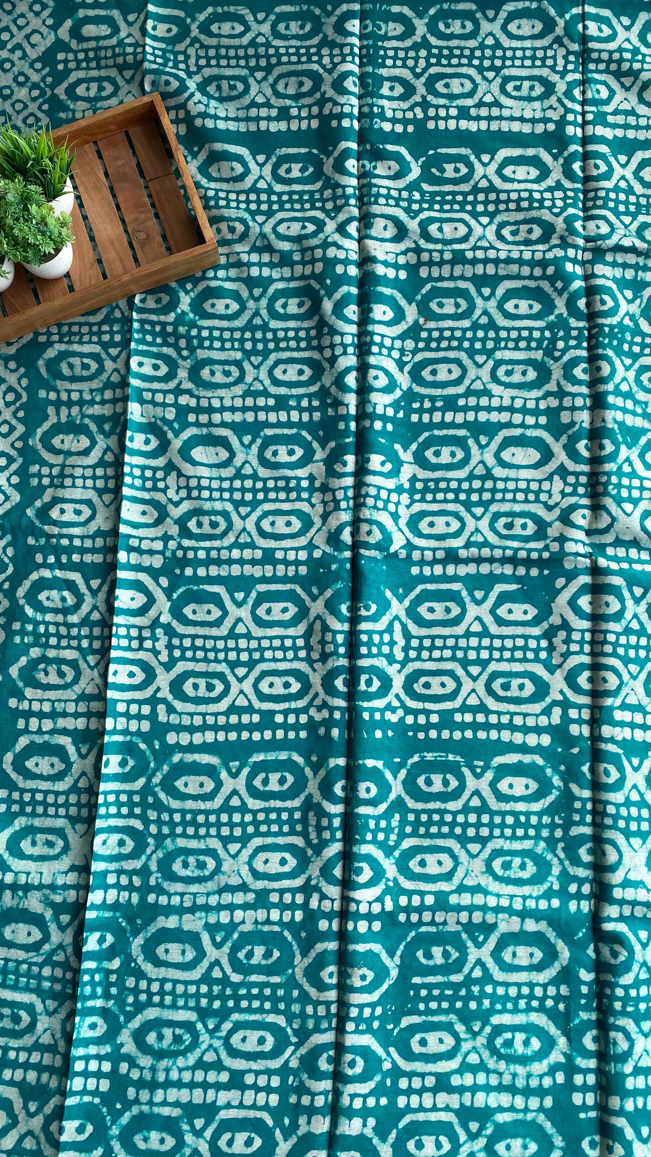 Blue & Dark blue printed cotton saree with blouse